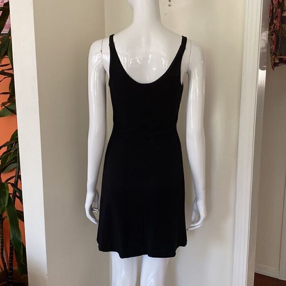 Vintage 90's Black Ribbed Stretch Mini Dress Size Small - Picture 7 of 13